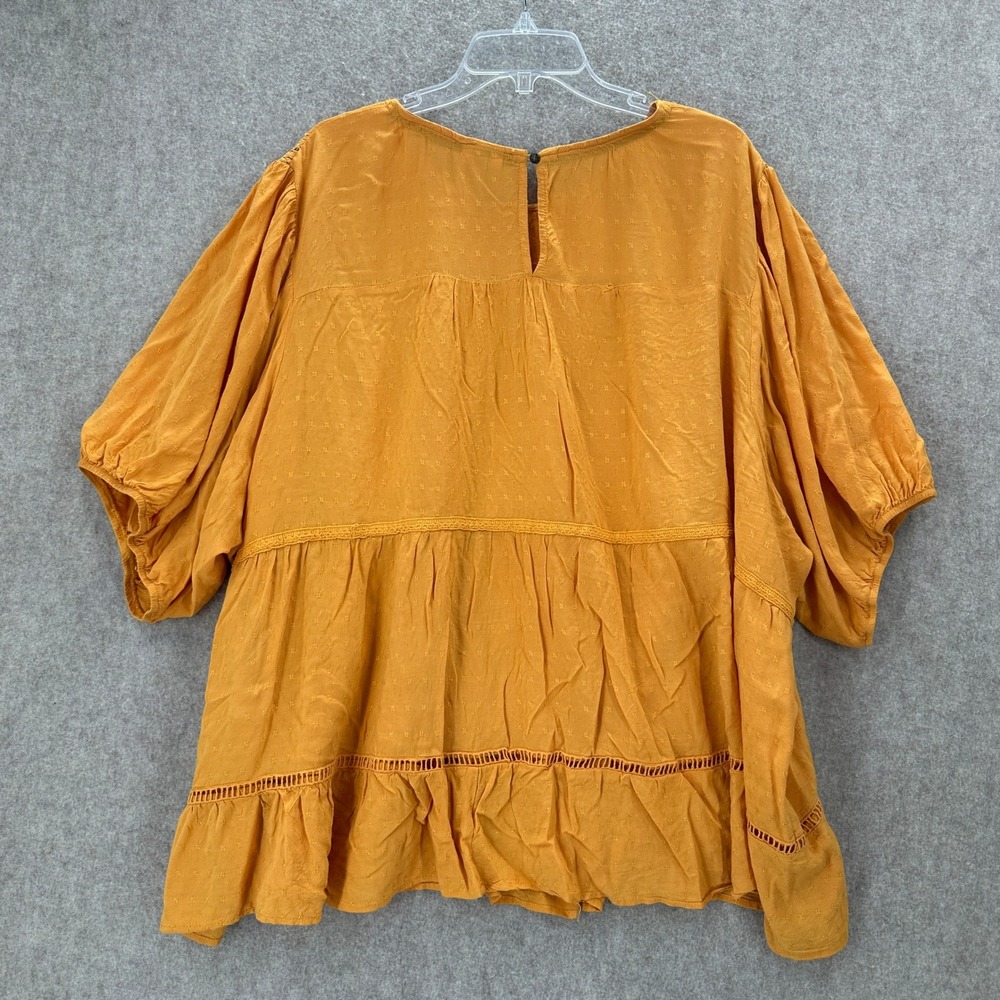 Knox Rose Mustard Yellow Tiered Crochet Lace Clip Dot Babydoll Top Plus Size 4X - Picture 2 of 8